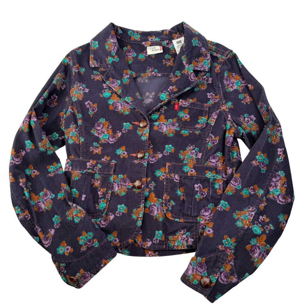 Levi's Floral Corduroy Chore Jacket Purple Cotton Utility Cropped Women's L